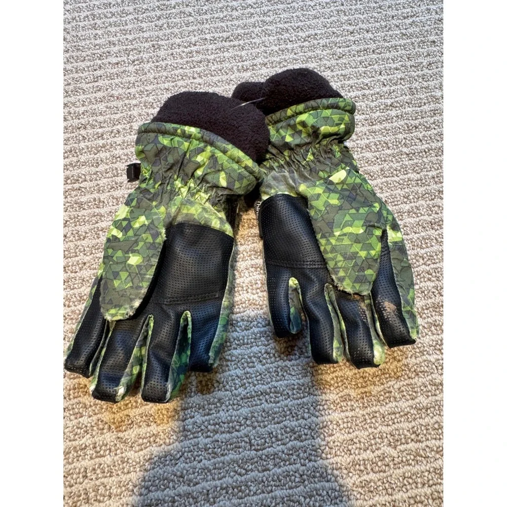 LL‎ Bean Kids XS Thinsulate Insulated Winter Gloves Green Geo Camo 500756